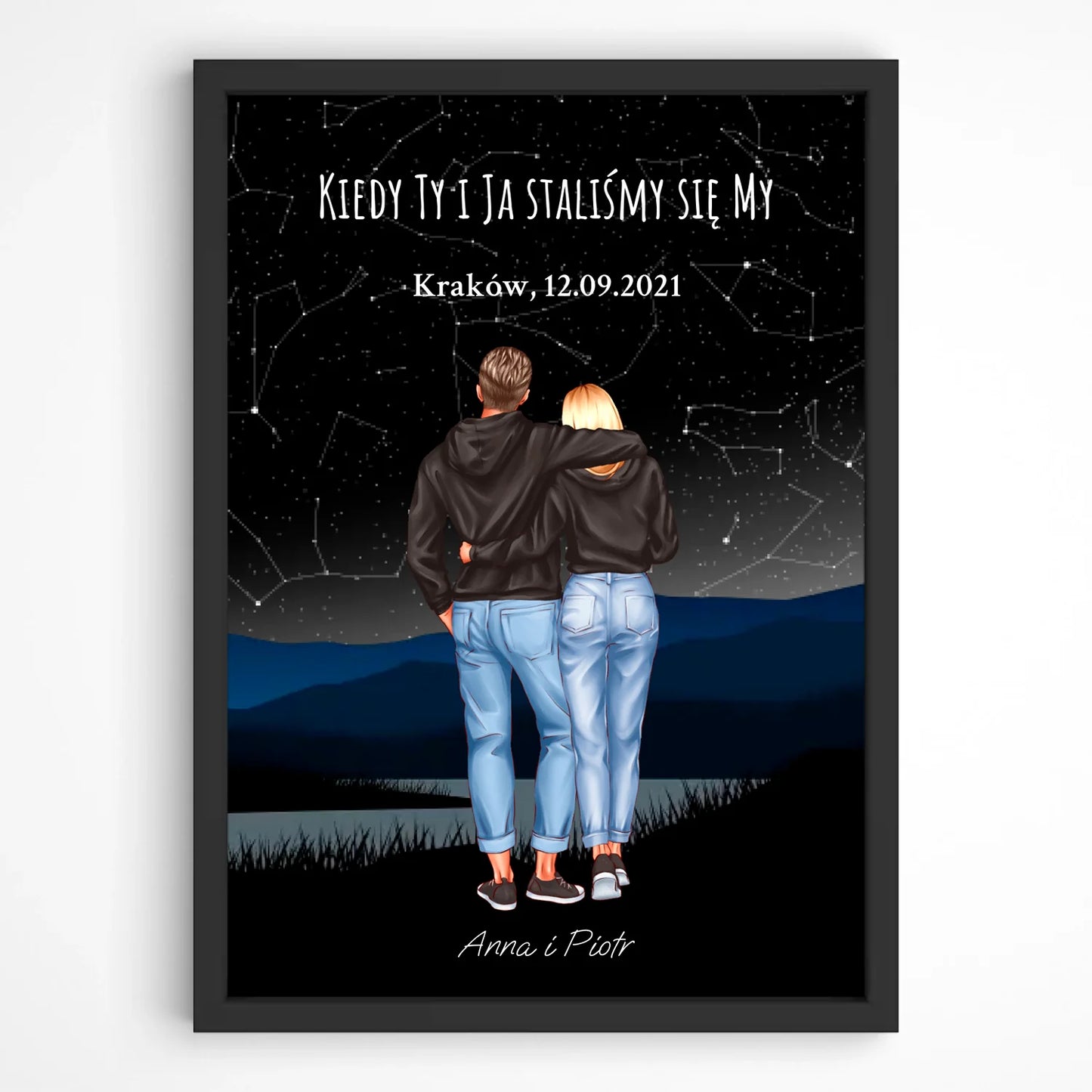 Personalizovaný plakát pár s mapou hvězd – romantický obraz v rámu