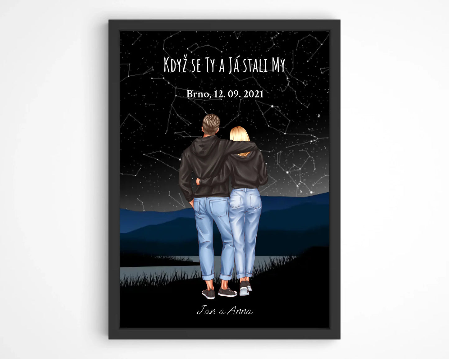 Personalizovaný plakát pár s mapou hvězd – romantický obraz v rámu