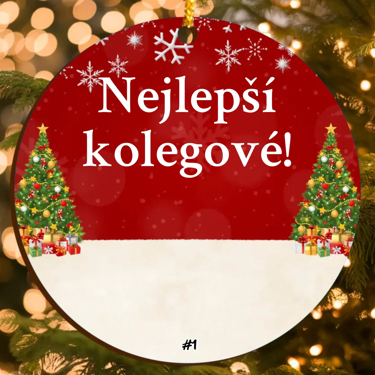 Vánoční Ozdoba pro Kolegy s Vlastními Postavami a Personalizovaným Textem (až 6 osob)