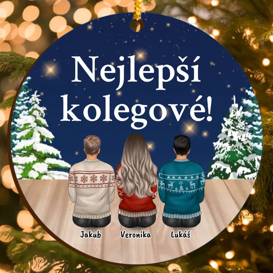 Vánoční Ozdoba pro Kolegy s Vlastními Postavami a Personalizovaným Textem (až 6 osob)