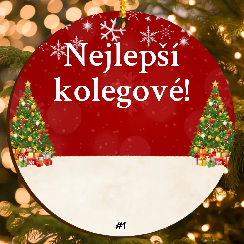 Personalizovaná Vánoční Ozdoba pro Kolegy s Vlastními Postavami a Textem na Míru (až 6 osob)