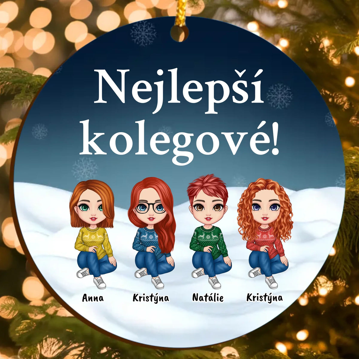 Personalizovaná Vánoční Ozdoba pro Kolegy s Vlastními Postavami a Textem na Míru (až 6 osob)