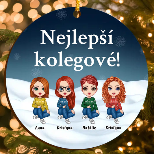 Personalizovaná Vánoční Ozdoba pro Kolegy s Vlastními Postavami a Textem na Míru (až 6 osob)