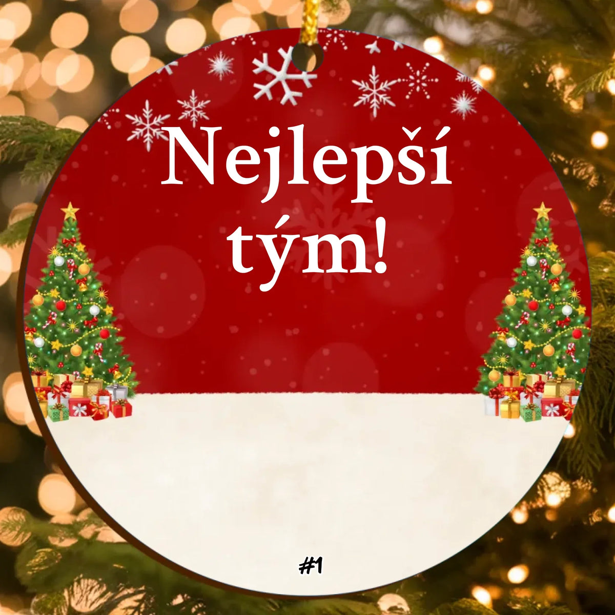 Vánoční Ozdoba pro Tým s Personalizovanými Postavami a Vlastním Textem (až 6 osob)