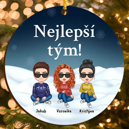 Vánoční Týmová Ozdoba s Personalizovanými Postavami a Upravitelným Textem (až 6 osob)