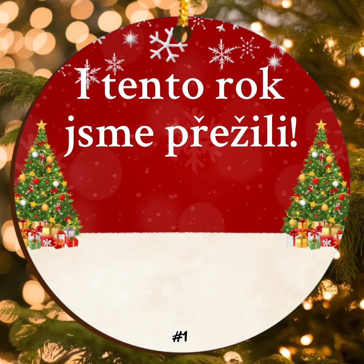 Vánoční Humorná Ozdoba s Vlastními Postavami a Personalizovaným Textem (až 6 osob)