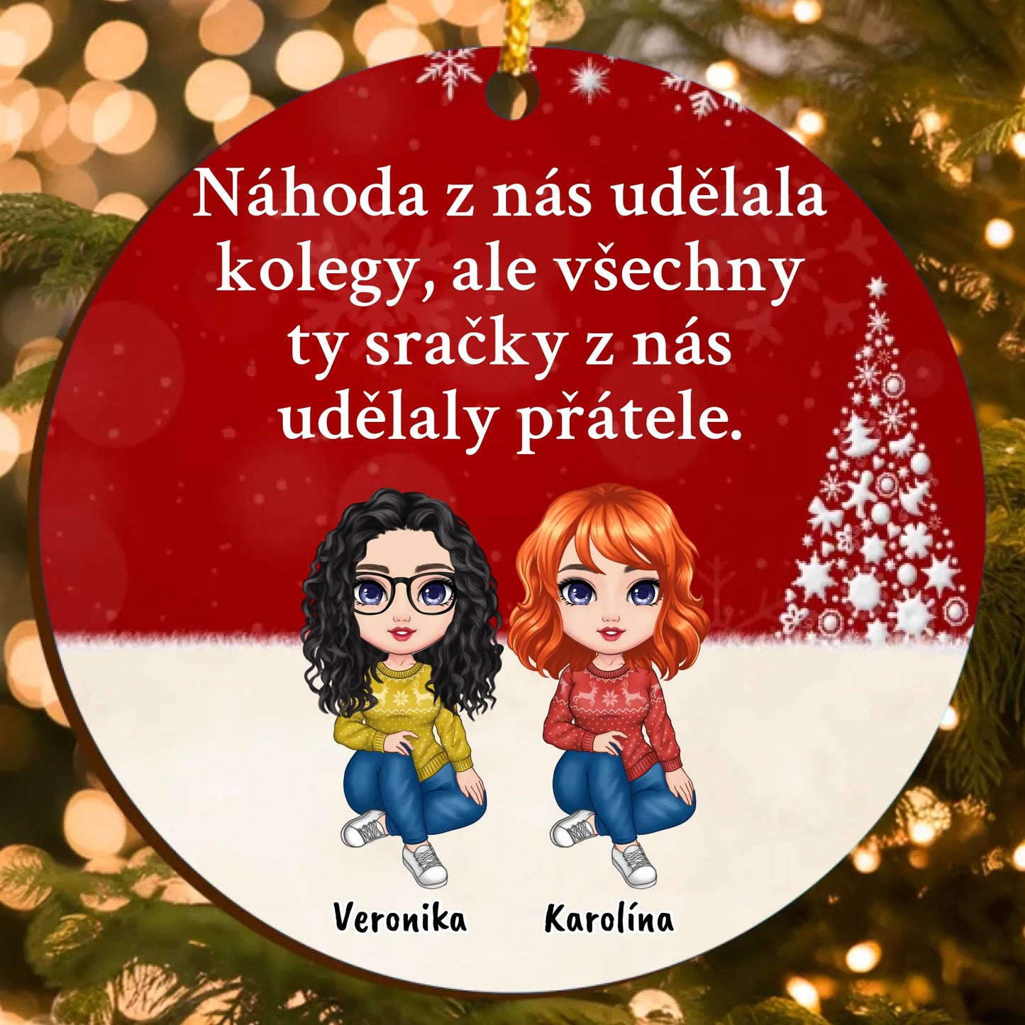 Personalizovaná Vtipná Vánoční Ozdoba s Upravitelným Textem a Vlastními Postavami (až 6 osob)