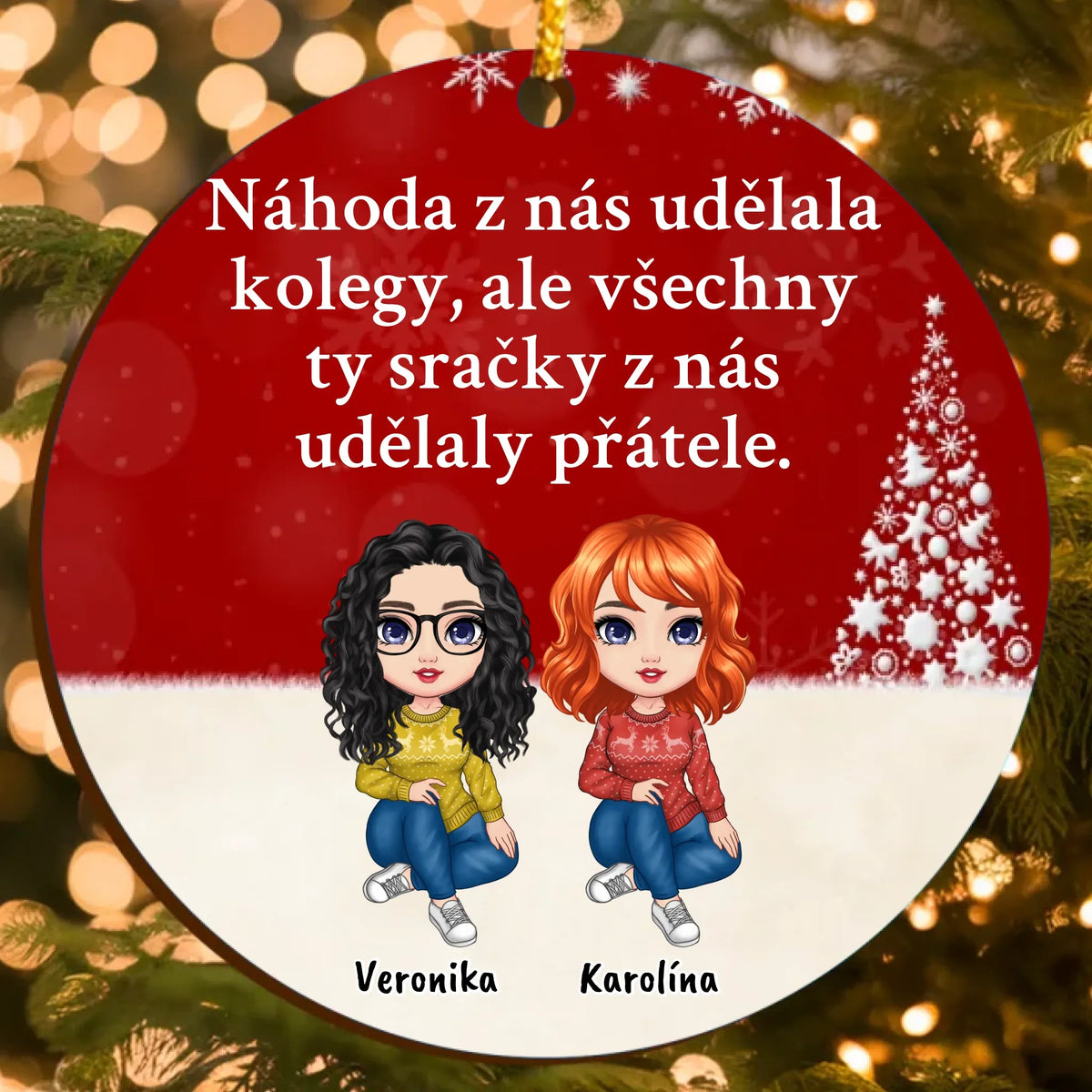 Personalizovaná Vtipná Vánoční Ozdoba s Upravitelným Textem a Vlastními Postavami (až 6 osob)
