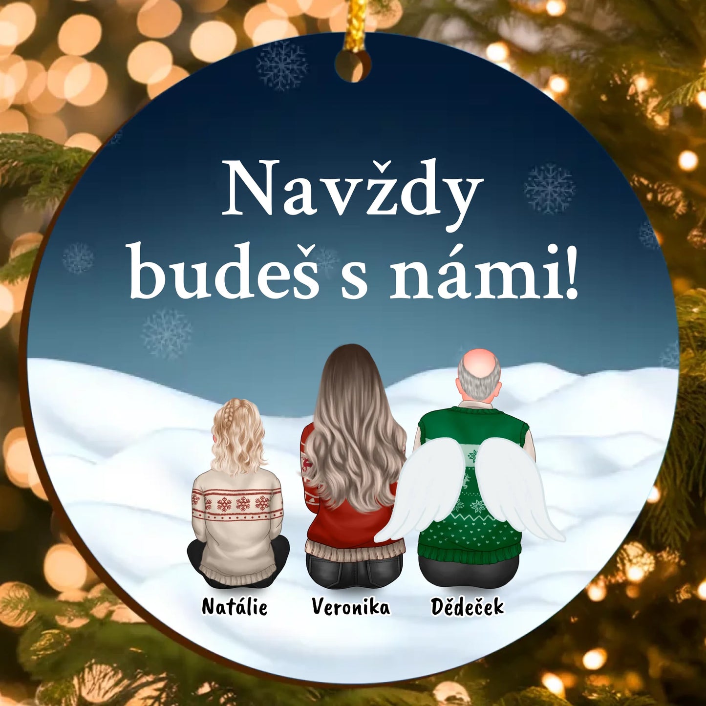 Vánoční Pamětní Ozdoba s Personalizovanými Postavami a Upravitelným Textem (až 6 osob)