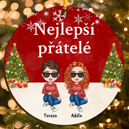 Vánoční Ozdoba pro Přátele s Personalizovanými Postavami a Vlastním Textem (až 6 osob)