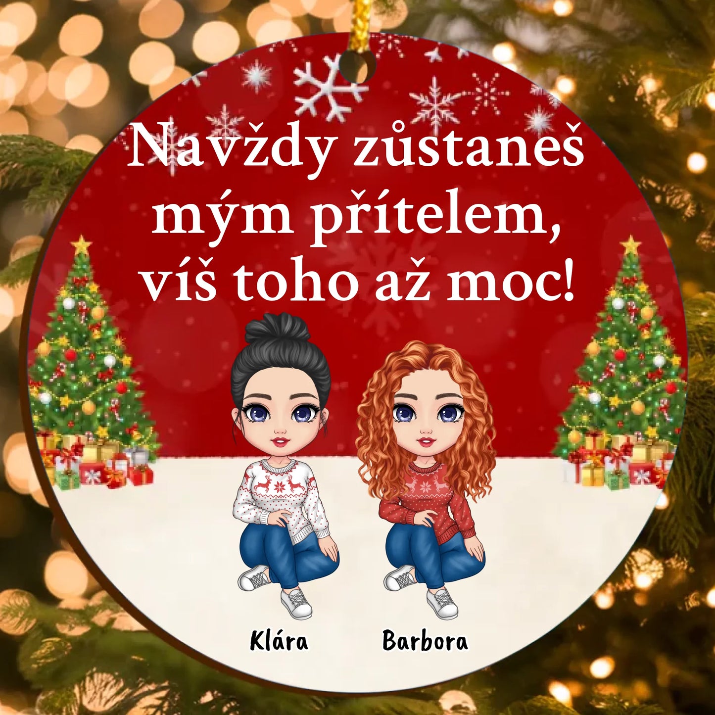 Vánoční Ozdoba pro Nejlepší Přátele s Vlastními Postavami a Personalizovaným Textem (až 6 osob)
