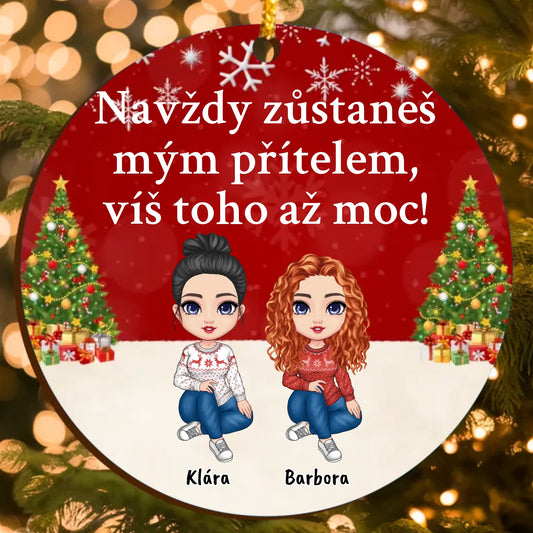 Vánoční Ozdoba pro Nejlepší Přátele s Vlastními Postavami a Personalizovaným Textem (až 6 osob)