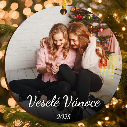 Vánoční ozdoba s fotografií – vlastní text a rok