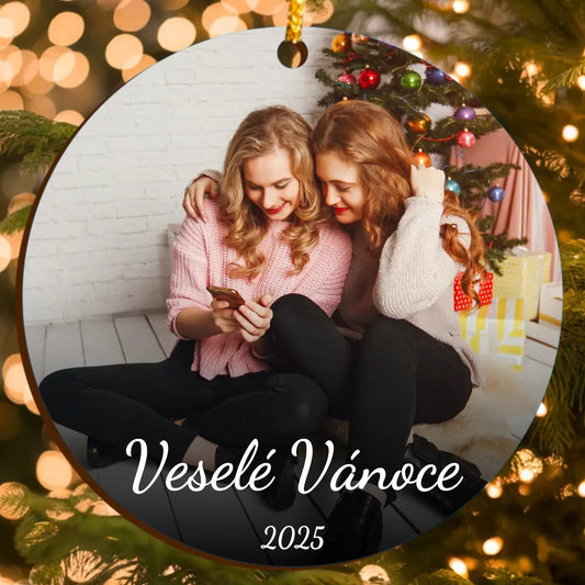 Vánoční ozdoba s fotografií – vlastní text a rok