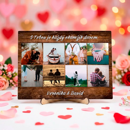 Personalizovaná dekorace s fotografiemi a vlastním textem pro páry
